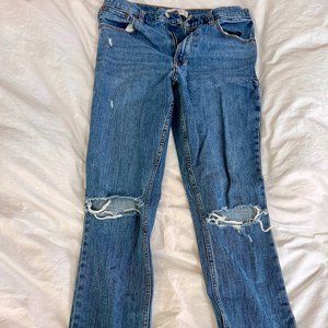Ripped Straight Leg Blue Jeans